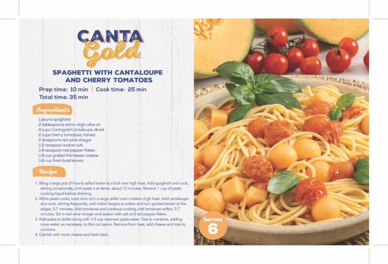 CantaGold_ShelfTalker_ Spaghetti with Sautéed Cantaloupe and Cherry Tomatoes