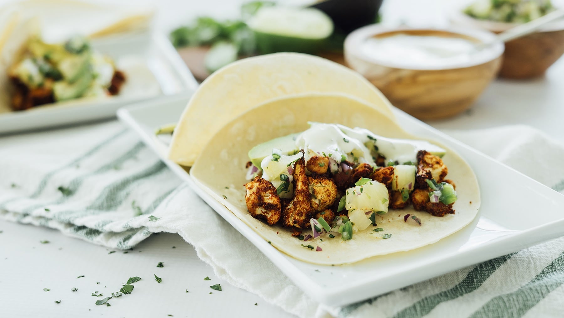 Cauliflower & Chickpea Tacos with Pineapple Salsa HERO