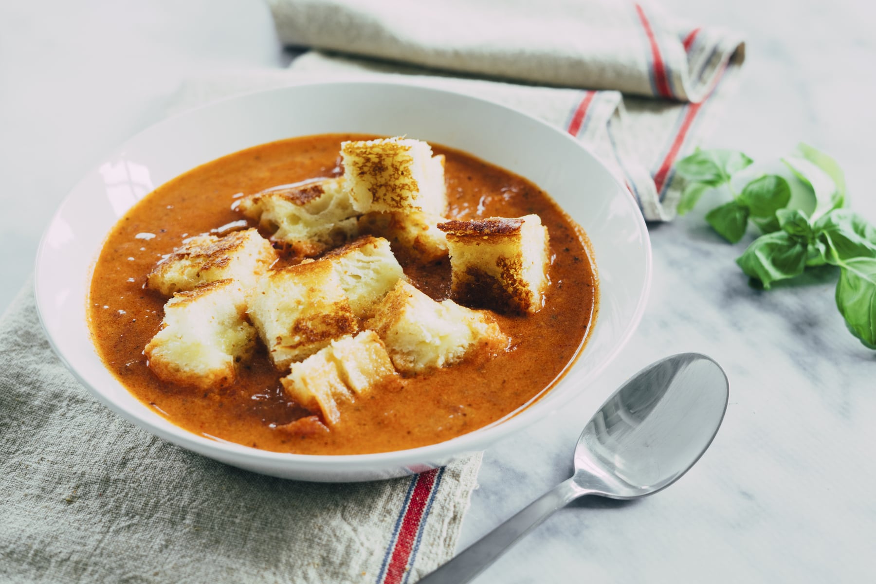 Creamy Tomato Soup with Grilled Cheese Croutons HERO