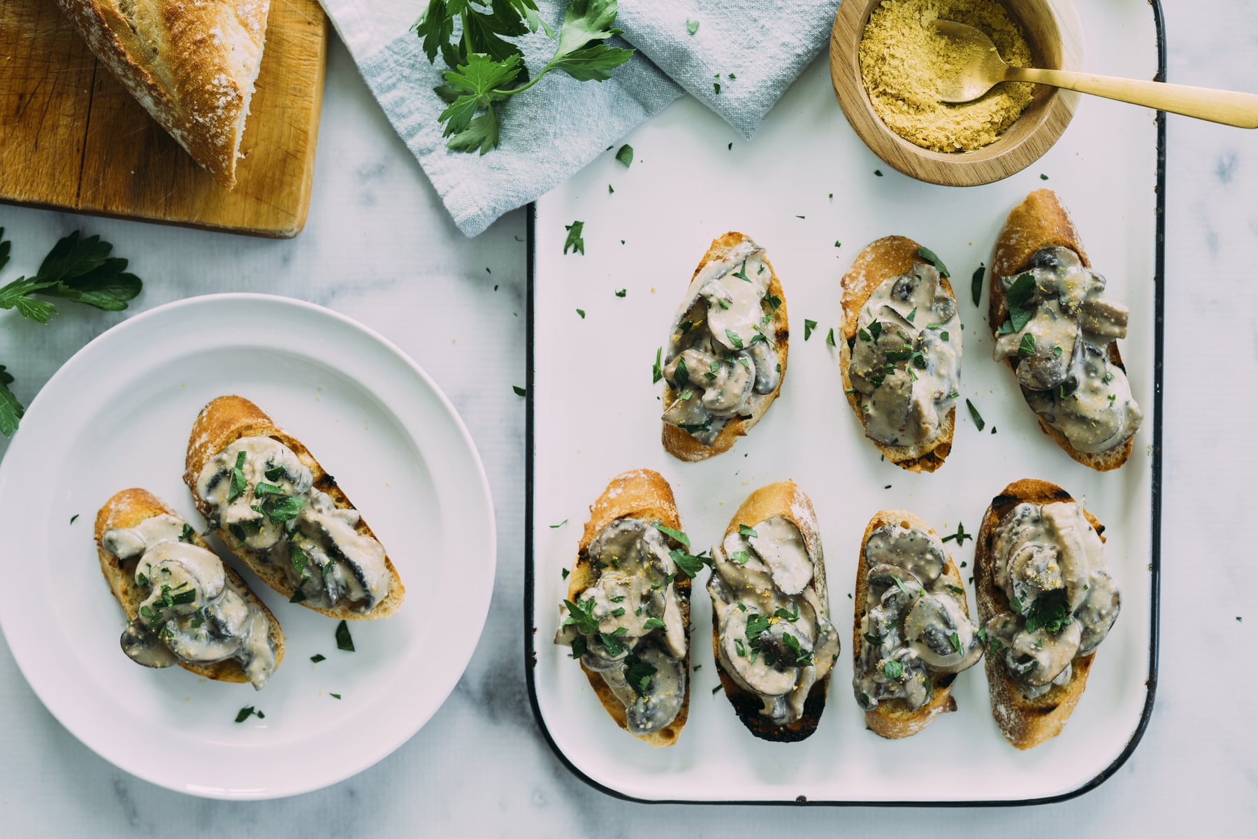 Creamy Vegan Alfredo Mushroom Toast HERO