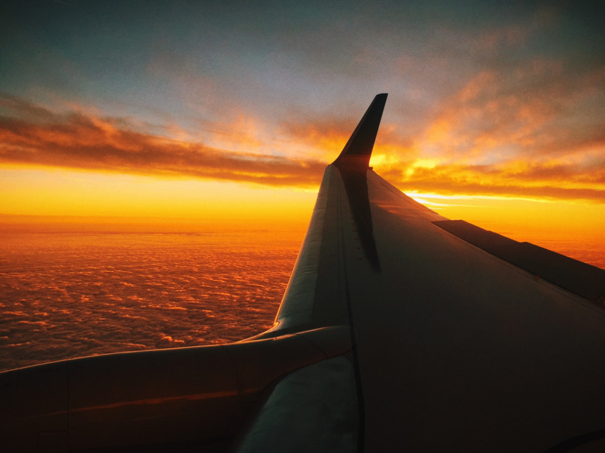 Airplane at sunset