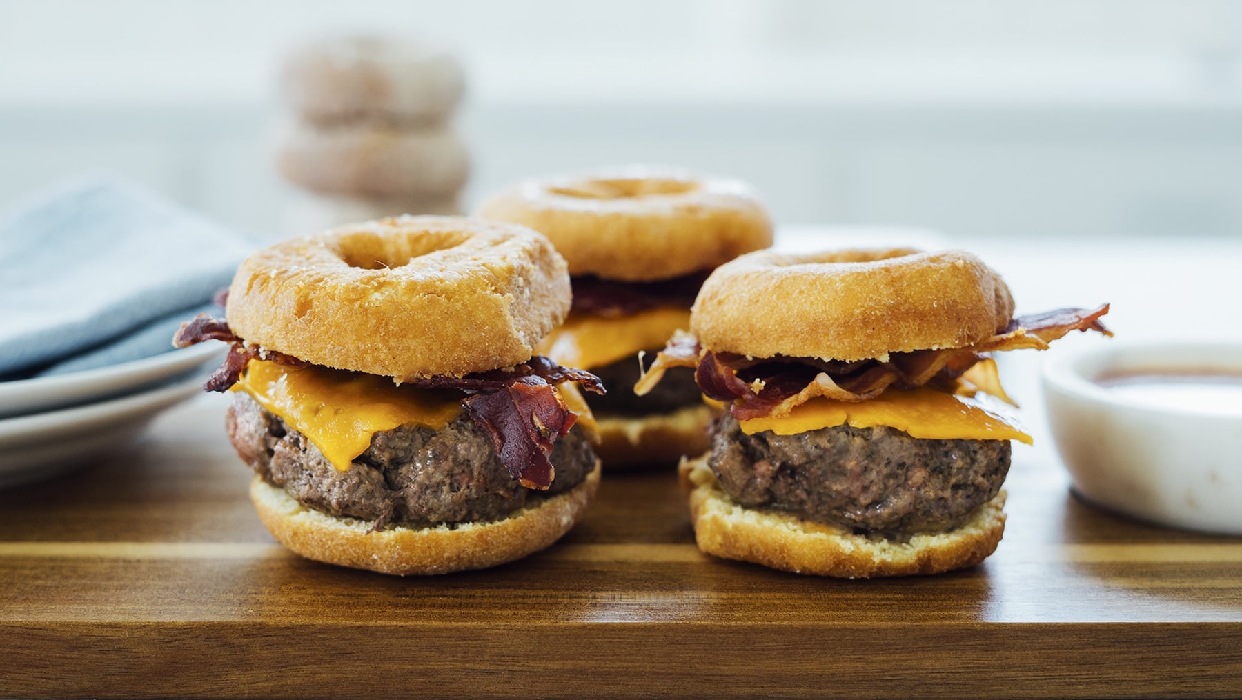 Donut Burger with Cheddar & Bacon HERO