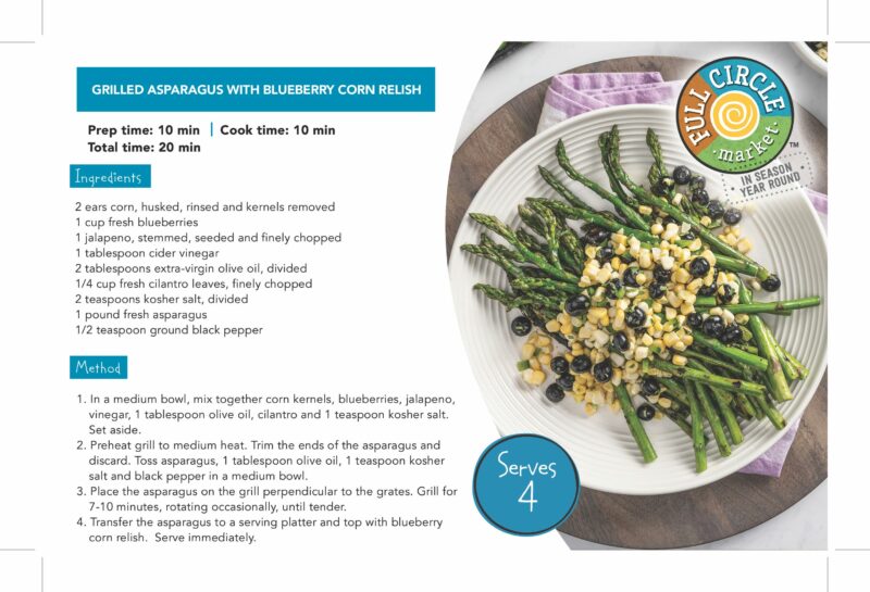 FullCircle_ShelfTalker_ Grilled Asparagus with Blueberry Corn Relish