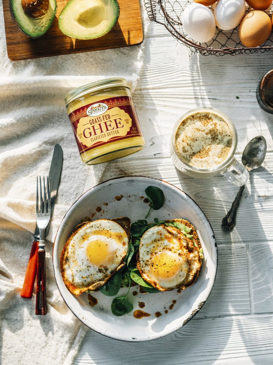 Recipe Ghee Fried Eggs with Avocado Toast Dish Works