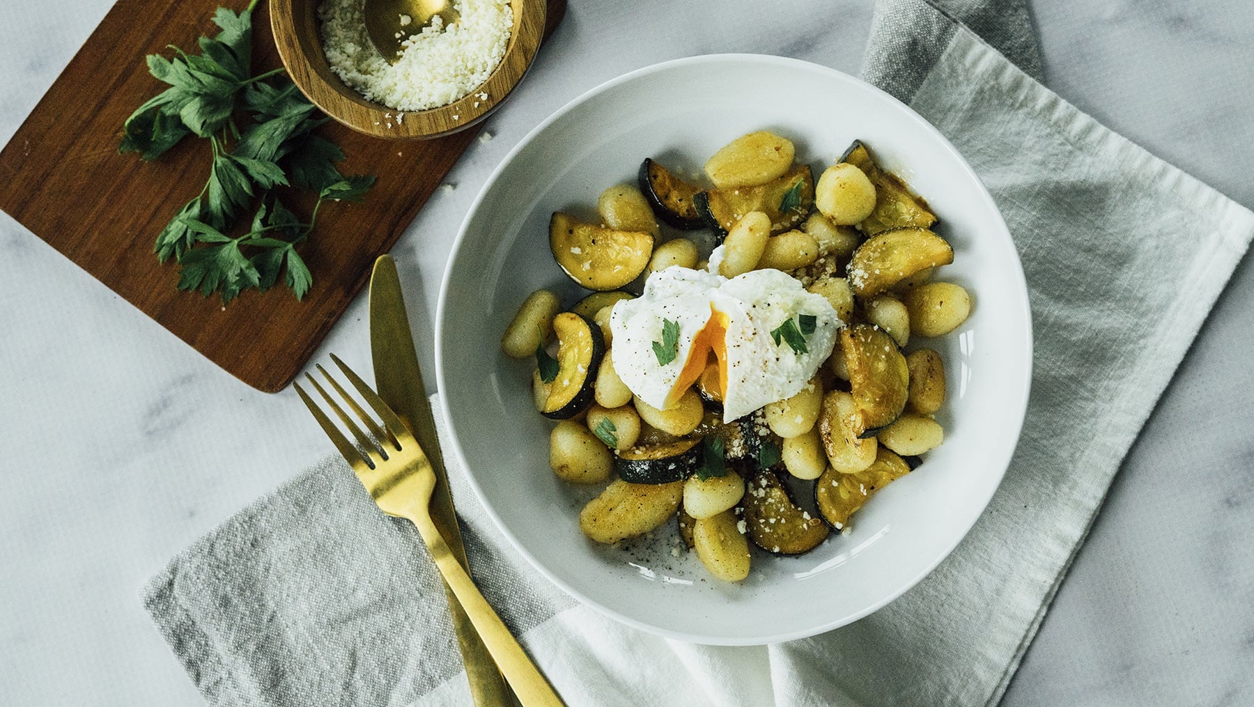 Gnocchi with Balsamic Zucchini and Poached Egg HERO