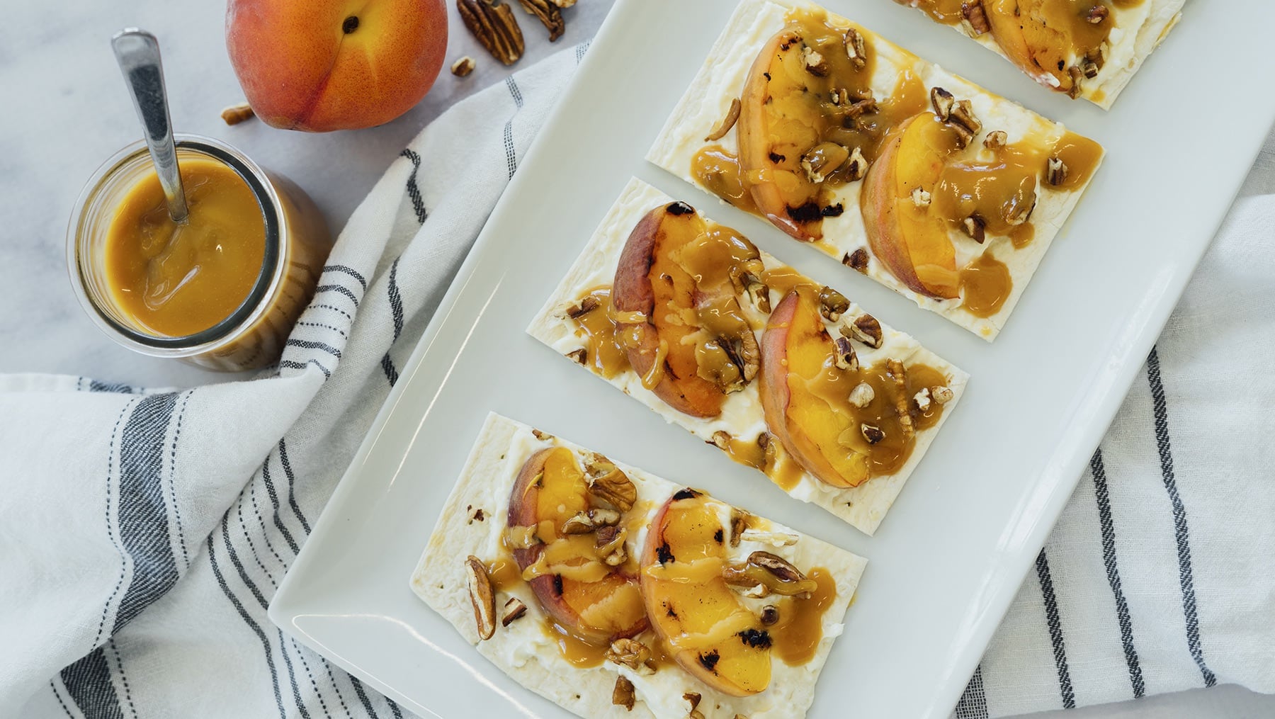 Grilled Peach and Caramel Dessert Pizza HERO