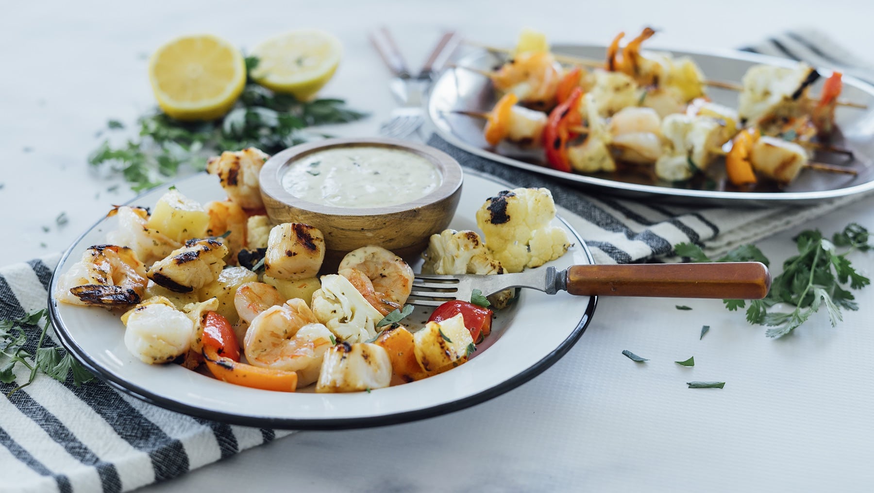 Grilled Shrimp, Scallop & Cauliflower Skewers HERO