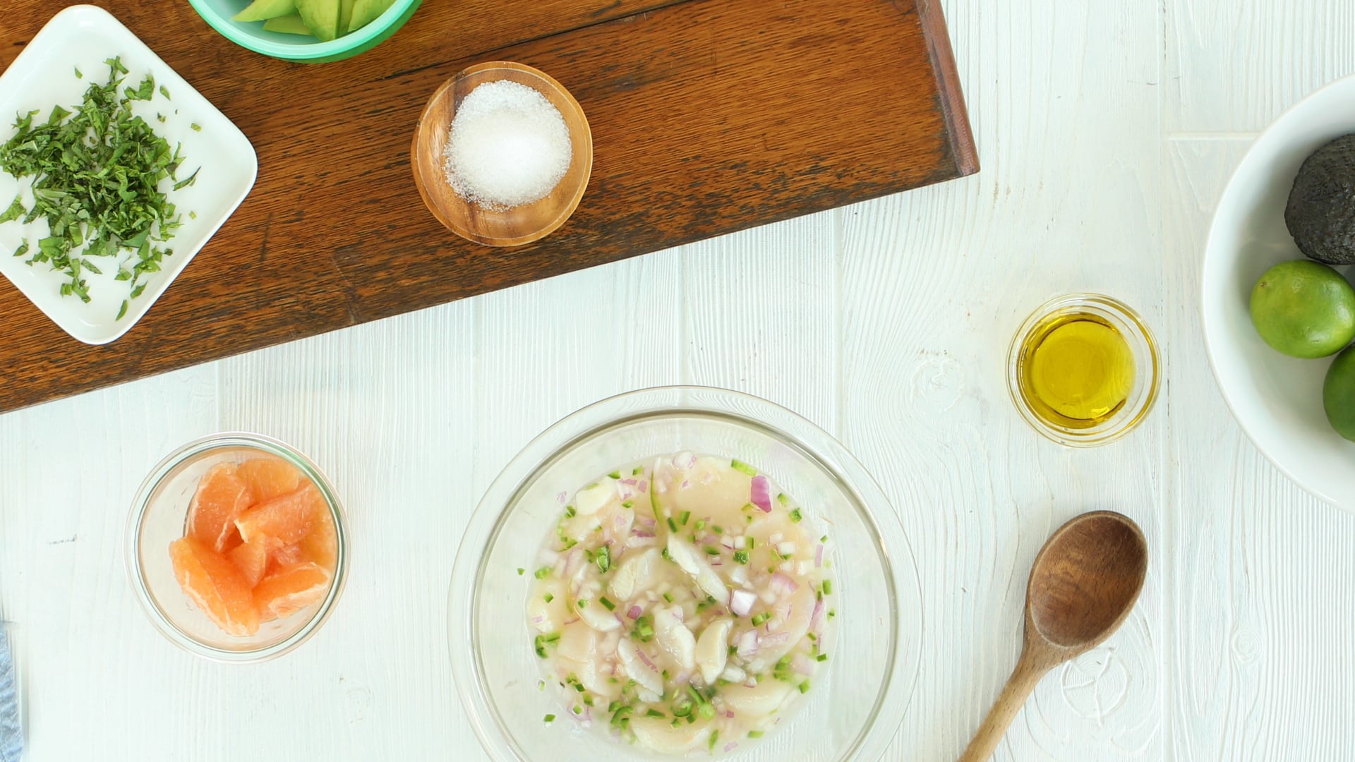 Video Scallop Ceviche with Avocado Grapefruit and Mint Dish Works