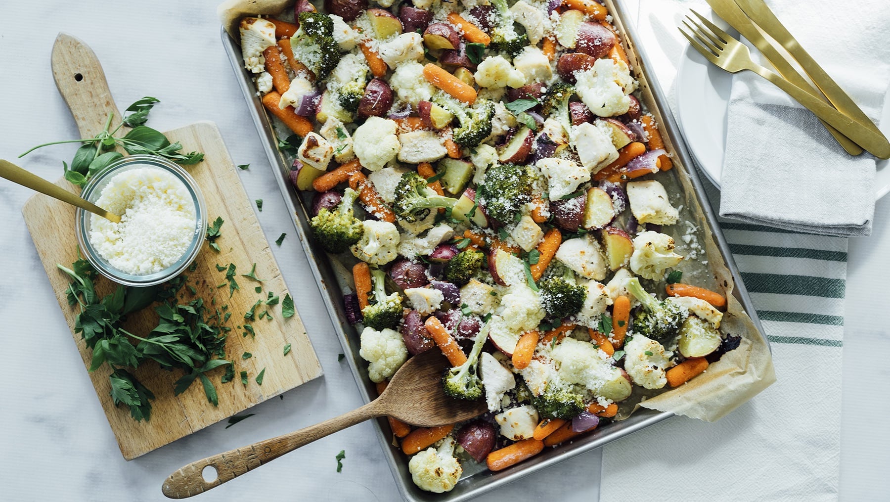 Sheet Pan Buttermilk Ranch Chicken & Veggies HERO