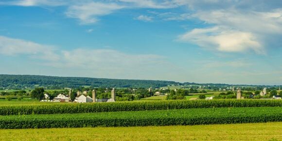 Amish country farm barn field agriculture in Lancaster PA US